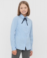 Блузка классическая со съемным бантом голубая Button Blue, школьная форма для девочек  фото, kupilegko.ru